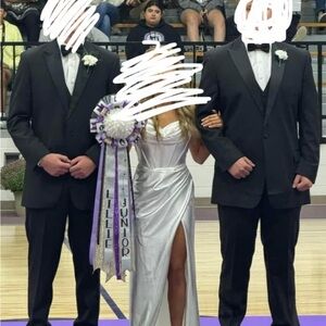 Elegant White Satin Gown with Slit